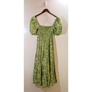 Abercrombie & Fitch Women’s Linen Blend MIDI Dress Size S Green Floral Fairycore